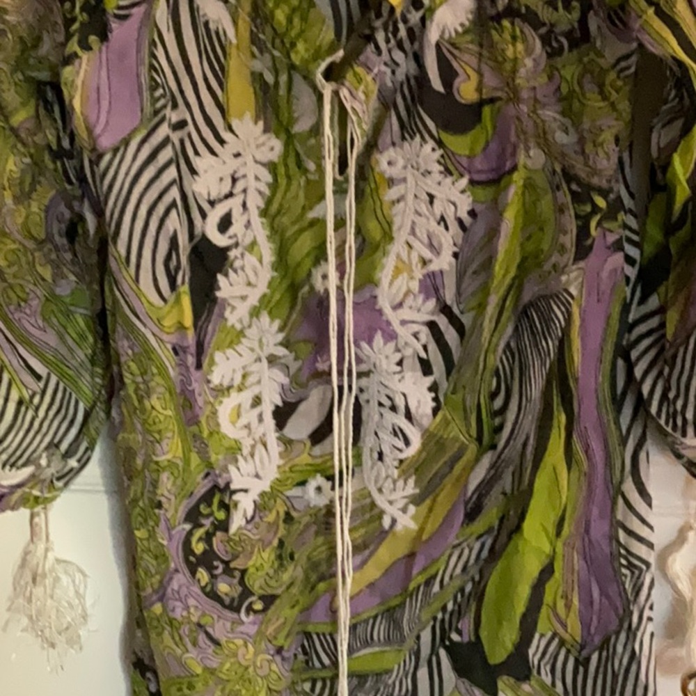 RAJ TUNIC TOP / DRESS MULTI COLOR WITH EMBROIDERY AND FRINGE TIES LARGE